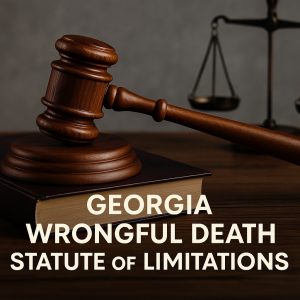 A graphic of a law book and gavel for a blog about Georgia's Wrongful Death Statute of Limitations